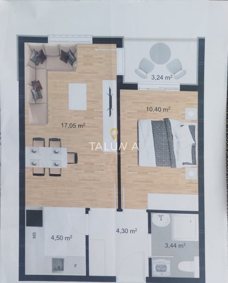 Jednosoban stan, 43 m², Stari Aerodrom, Podgorica – fotografija 2