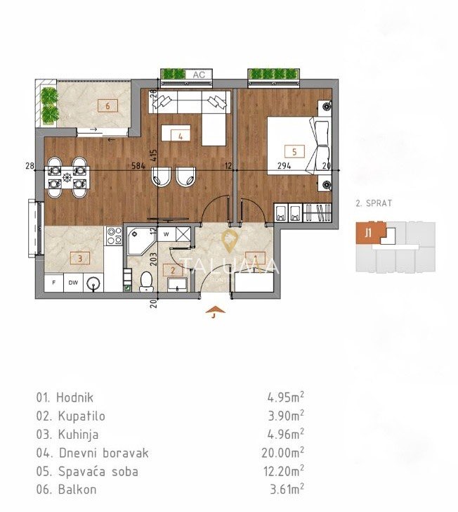 Jednosoban stan, 50 m², Zabjelo, Podgorica